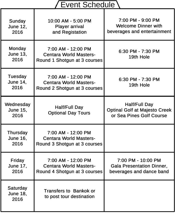 Centara World Masters Golf Championship Event Schedule